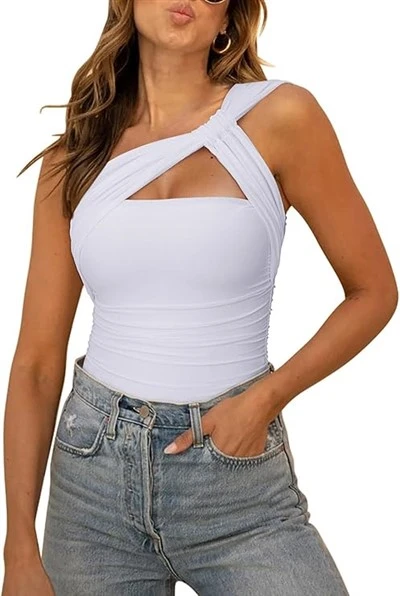 mBan Sexy One ghualainn Neamhshiméadrach Priontáil mogalra Ruched Bodysuits