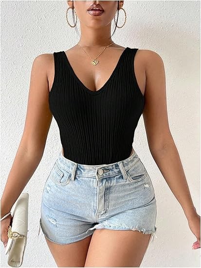 Women's Cut Out Tank Sexy High Cut Knitted Bodysuit