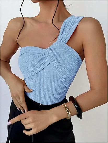 Women's Twist Front One Shoulder Bodysuit Sleeveless Backless Asymmetrical best
