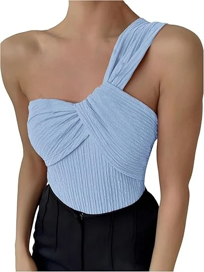 Women's Twist Front One Shoulder Bodysuit Sleeveless Backless Asymmetrical high quality